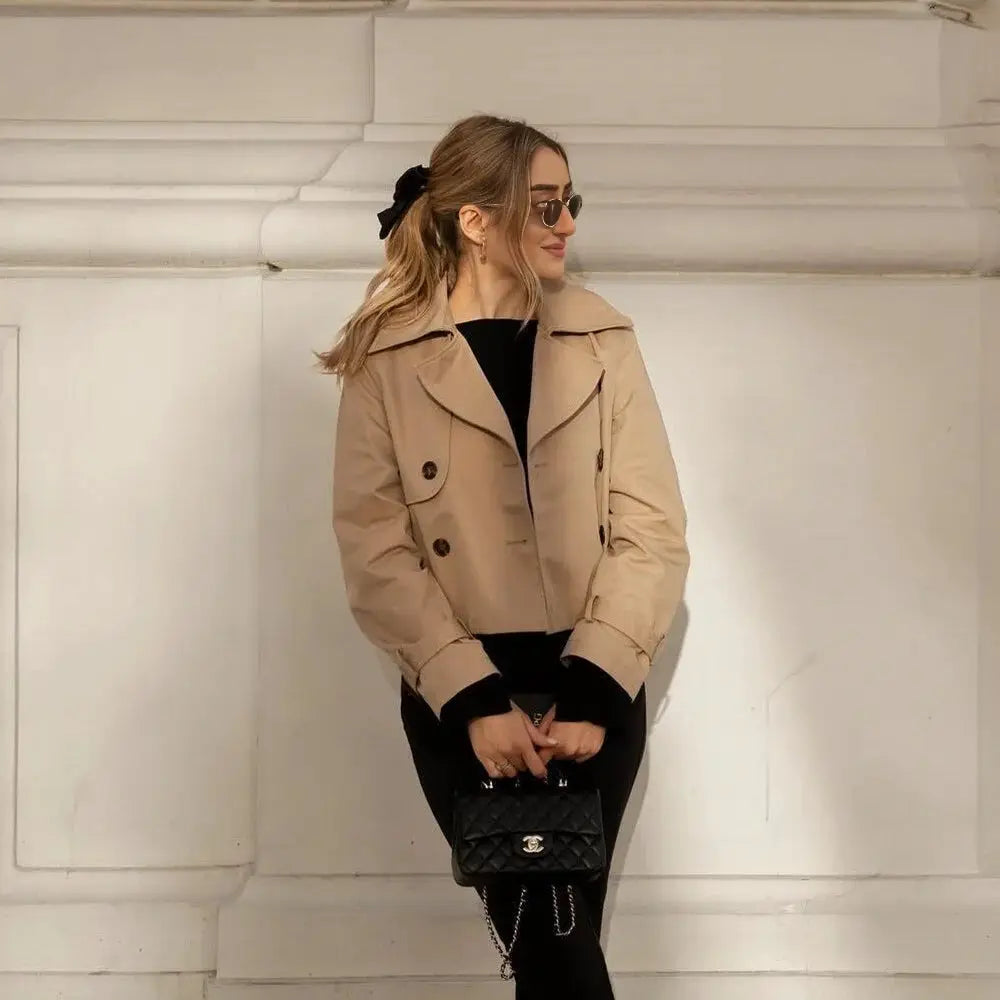 Urban Vintage Cropped Trench Coat For Women Double Breasted Style Spring Autumn Streetwear Outerwear