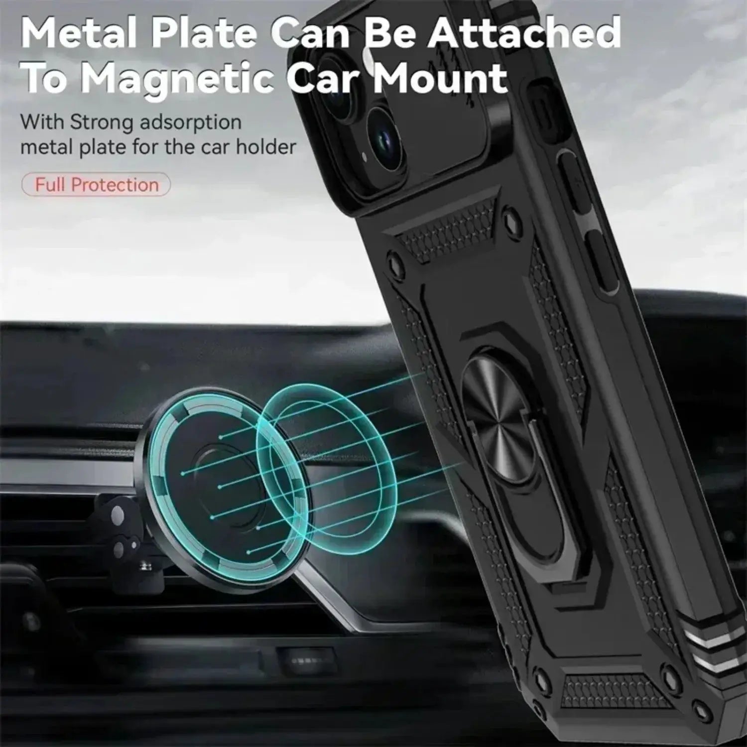 Ring Stand Armor Case for iPhone by Simples Market, black with rotating ring stand and military-grade protection