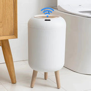 Simples Market ribbed white plastic motion-sensor trash can with lid