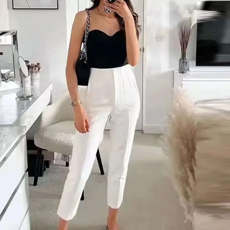 HXAO Ladies High Waist Formal Office Pants Pencil Trousers For Women Black Pink White