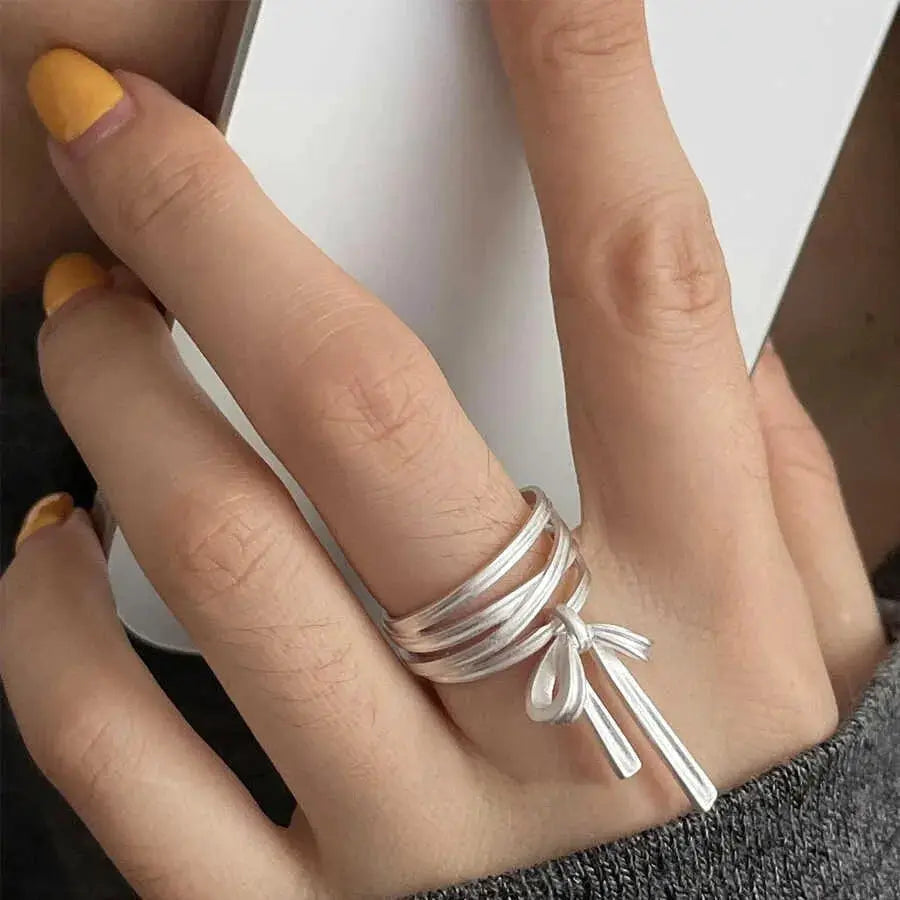 Ventfille 925 Sterling Silver Rings Fashion Hip Hop Vintage Couples Hollow Lines Punk Silver Party Adjustable Jewelry