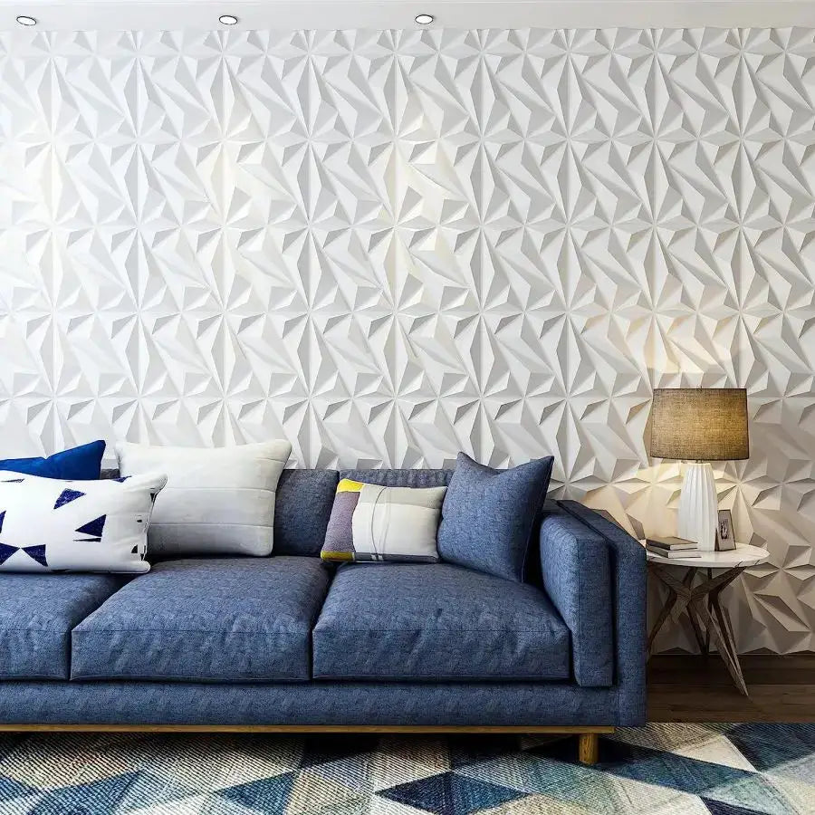 3D textured wall panels, white geometric pattern, 30x30 cm, for indoor living room/office wall decor