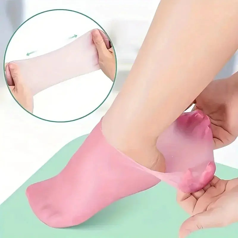 Silicone Moisturizing Foot Socks 2 Pack For Dry Cracked Feet With Body Lotion Massage Pedicure Care Kit