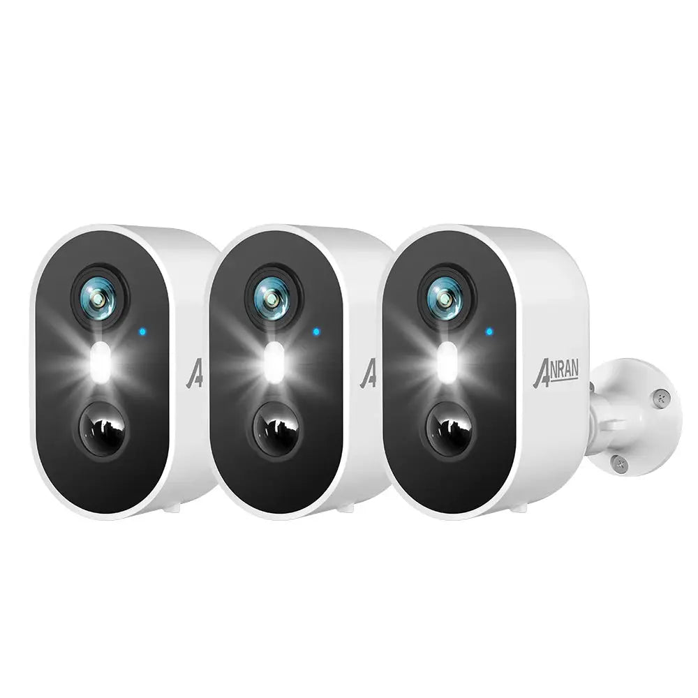 ANRAN 2K Rechargeable Battery Camera 3-pack white wireless security cameras with black front panels