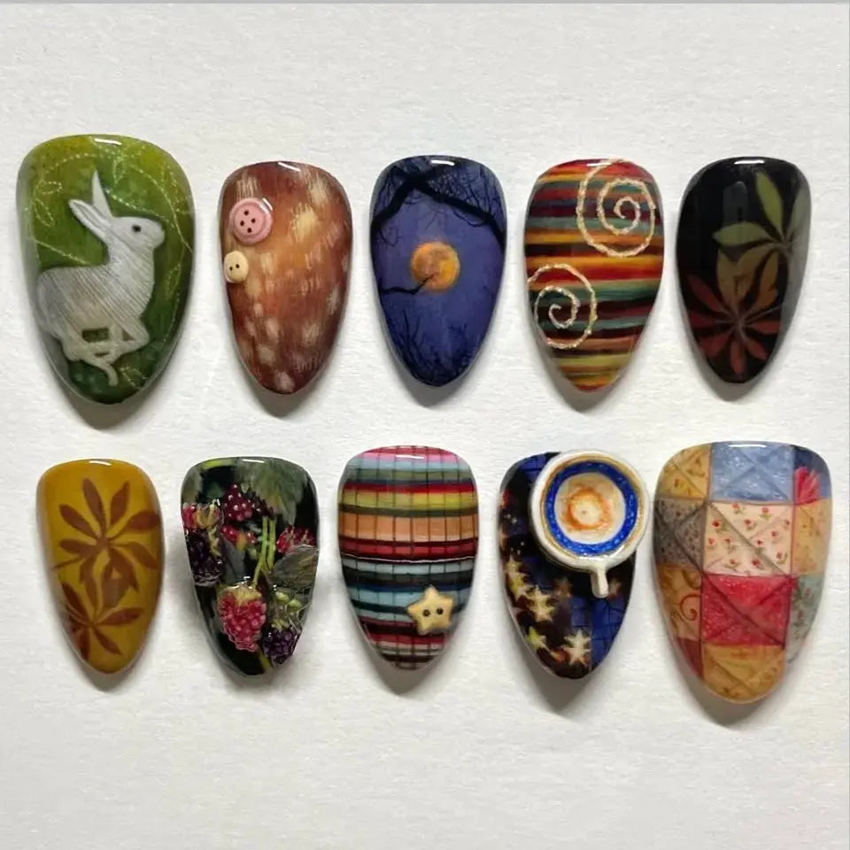 Spicy Girl Flower Print Press On Nails 24Pcs Wine Red Blush Almond Wearable Reusable False Nail Tips For Summer