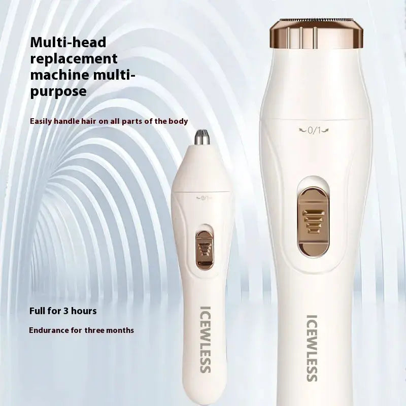 Women's electric hair trimmer set; two pearl white waterproof shavers with rose-gold accents by ICEWLESS