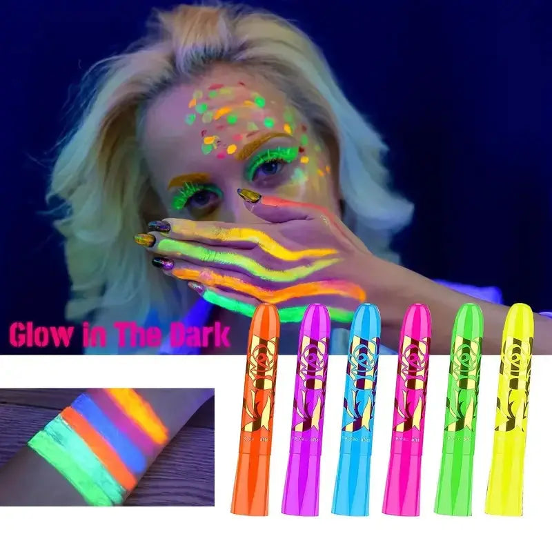 Six Piece UV Neon Face Painting Kit Glow Under UV Black Light Washable