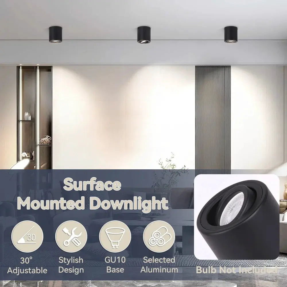 Simples Market GU10 LED surface-mounted downlight bulb with adjustable angle, black aluminum body, 85–265V