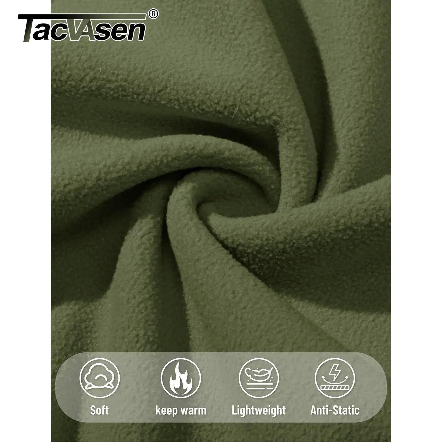 TACVASEN fleece vest close-up in olive green; soft, lightweight men's sleeveless jacket