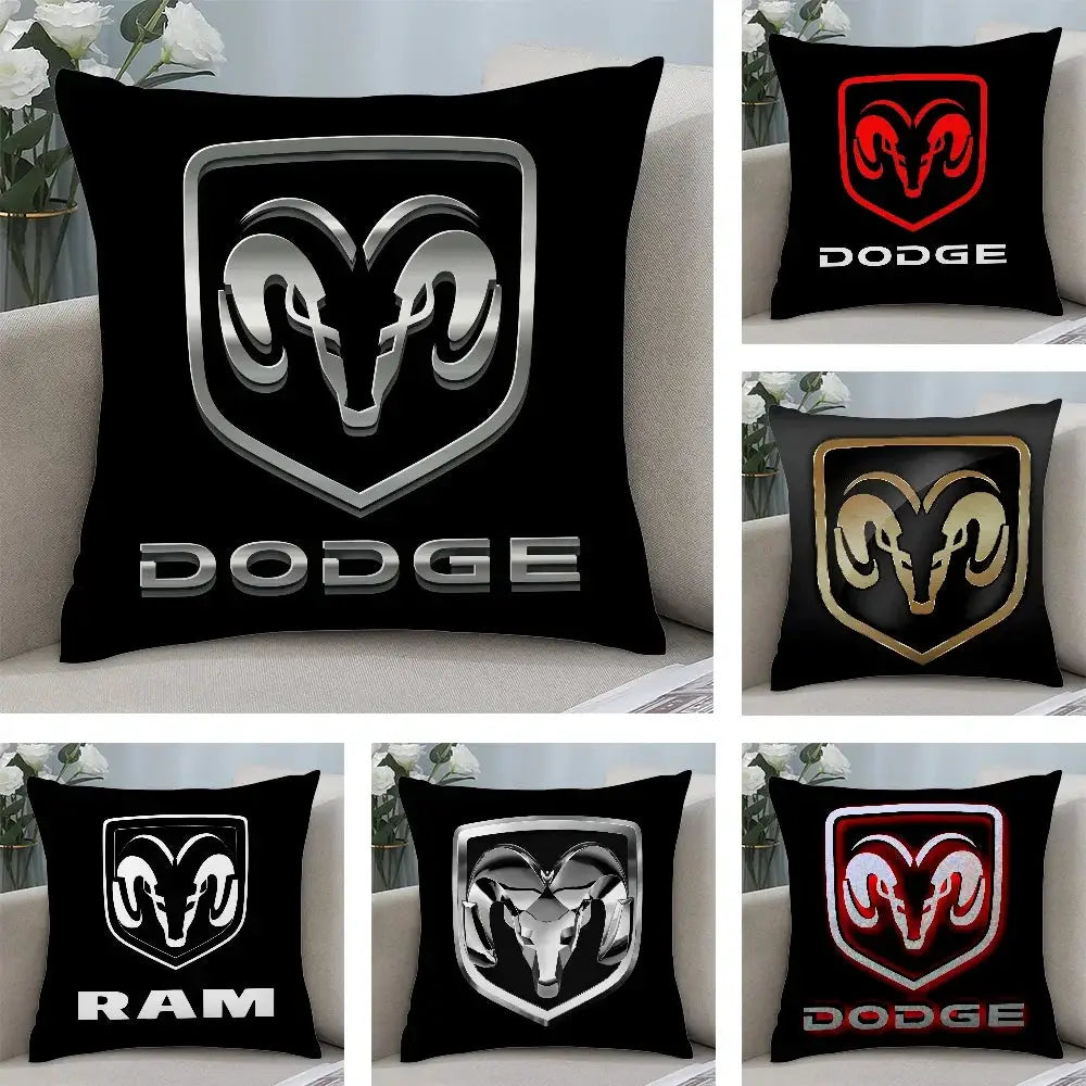 Simples Market D-Dodges car logo pillow covers set of 6 in black plush, double-sided Dodge/RAM logos