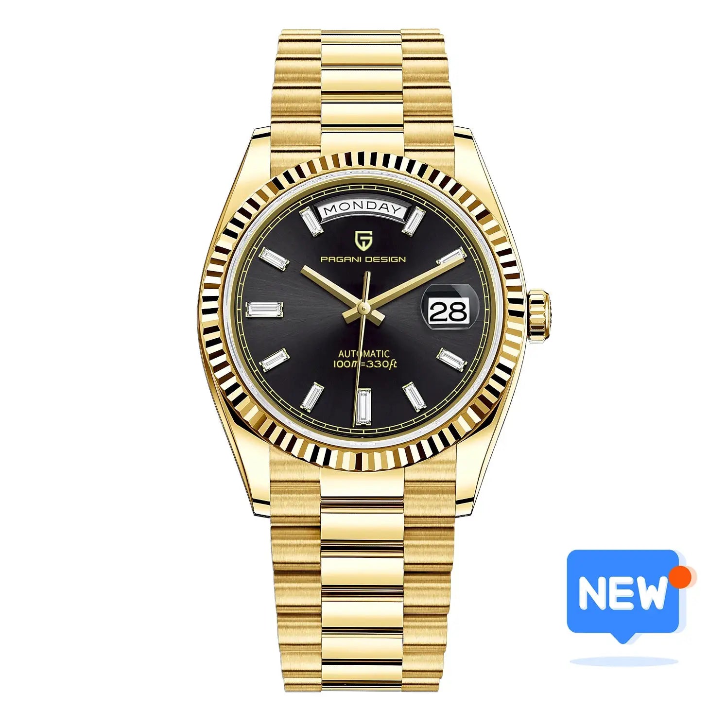 PAGANI DESIGN DD36 gold-tone men's wristwatch with black dial and date window