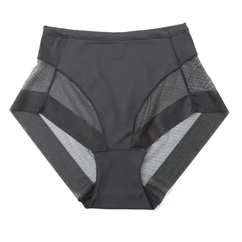 Womens high-waist slimming panties with mesh side panels by Simples Market, dark gray/black shaping underwear