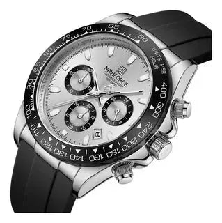 NAVIFORCE casual men's watch with silicone strap, white dial, black bezel and chronograph subdials