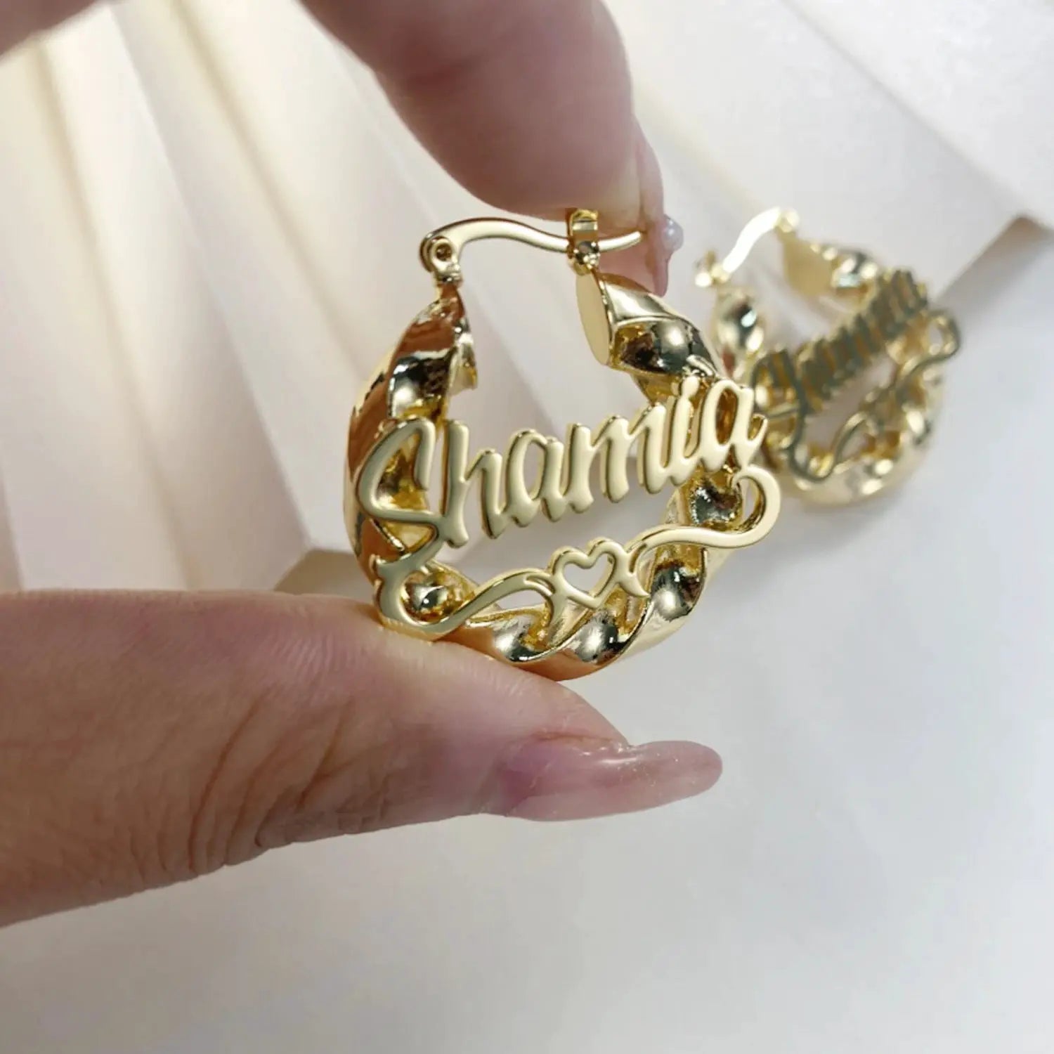 Gold-tone custom-name twist hoop earrings, pair for women, Simples Market