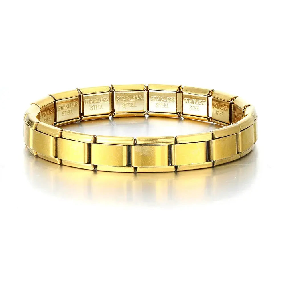 Yupsk Trendy Square Italy Stainless Steel Bracelets For Women And Men Hip Hop Metal Modules Stretchable Gift Jewelry