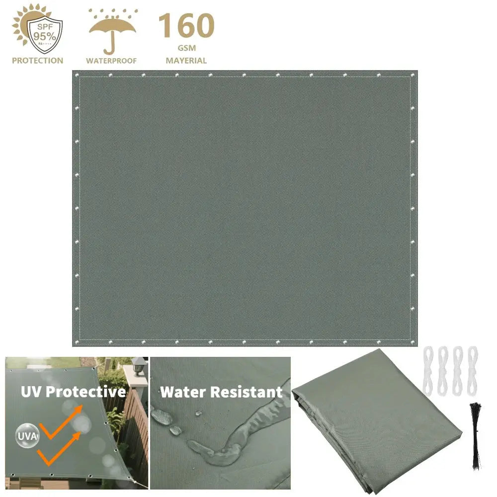 Shade sail 2x3/3x3/3x4/4x5m, gray waterproof outdoor canopy with edge grommets and tie ropes