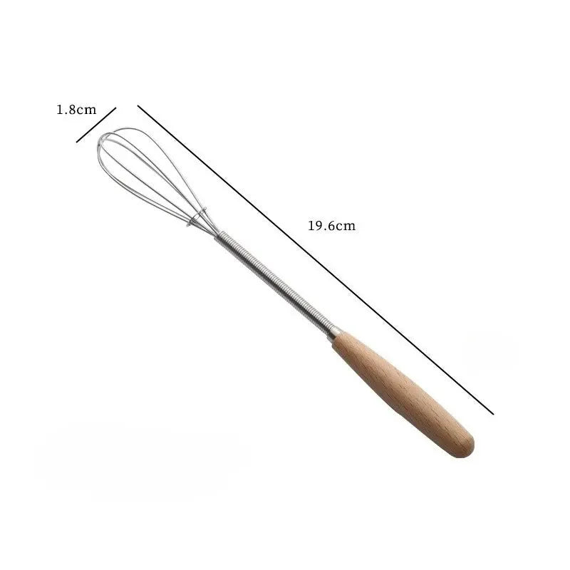 Stainless Steel Mini Egg Beater with Wooden Handle Whisk for Mixing Eggs and Batters Kitchen Baking Tools Set