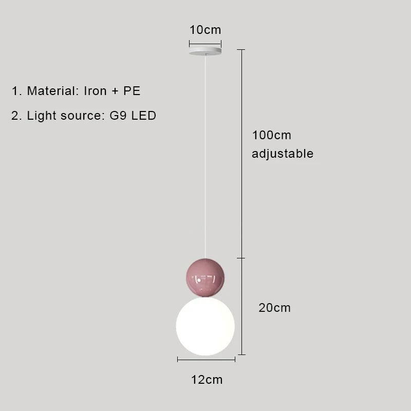 Simples Market Nordic Pendant Light: pink top ball and white globe LED pendant fixture
