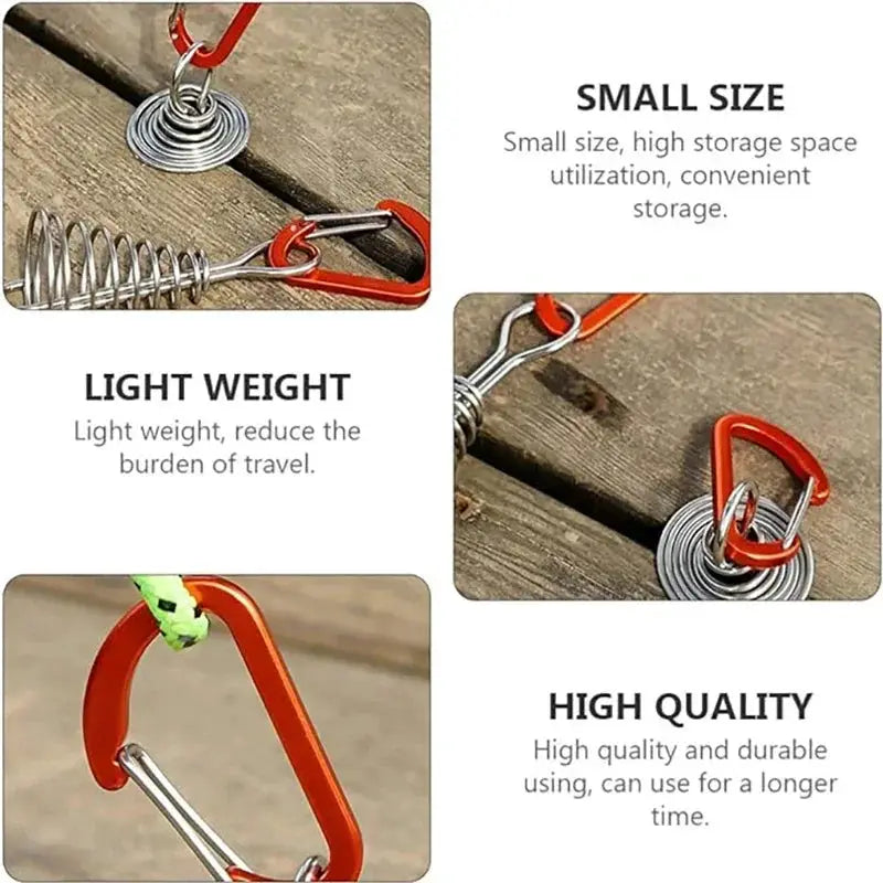 Outdoor camping octopus rope buckle with stainless steel coil and red carabiner clip, lightweight