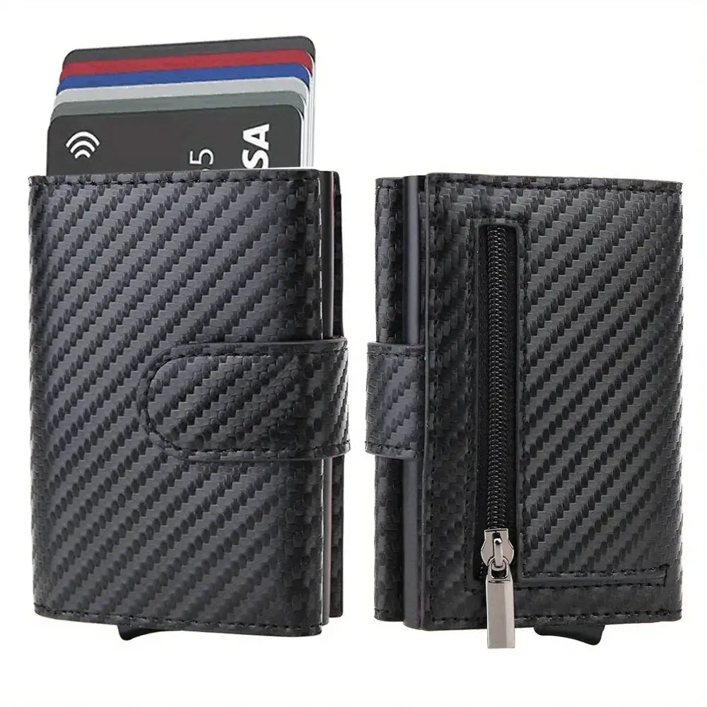 Men's RFID microfiber leather wallet by Simples Market, slim trifold with card slots and coin pocket, black