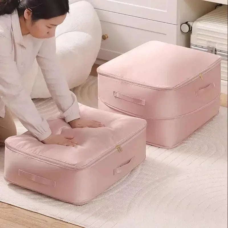 Storage bag set of 2 by Simples Market, pink heavy-duty self-compressing organizers with handles