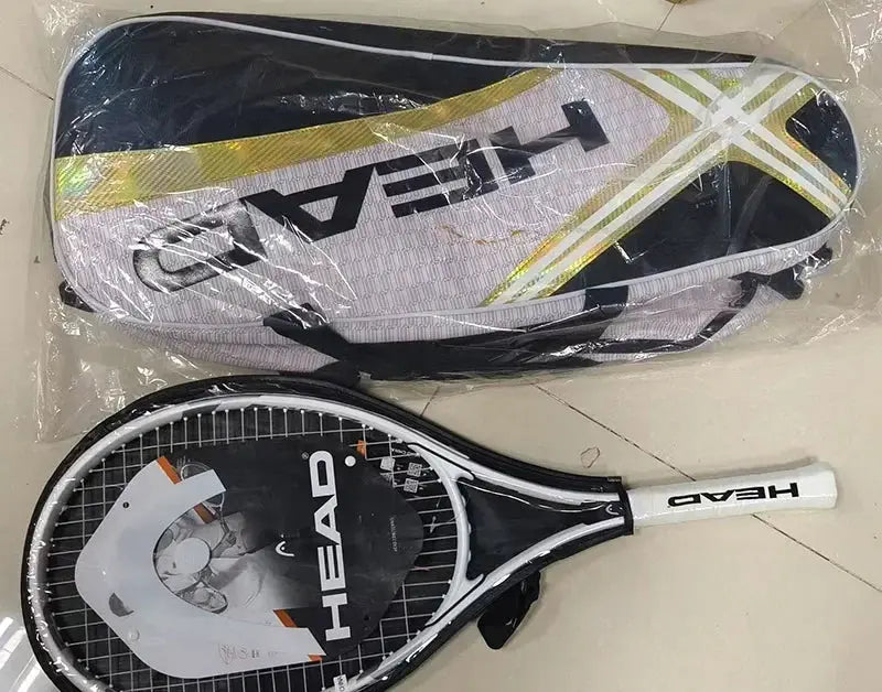 HEAD tennis racket and HEAD backpack bag, white/black with yellow accents and a separated shoe compartment