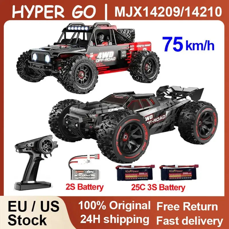 MJX Hyper Go 1/14 RC cars by Simples Market; two 4WD off-road trucks with 2.4G remote and 2S/3S batteries