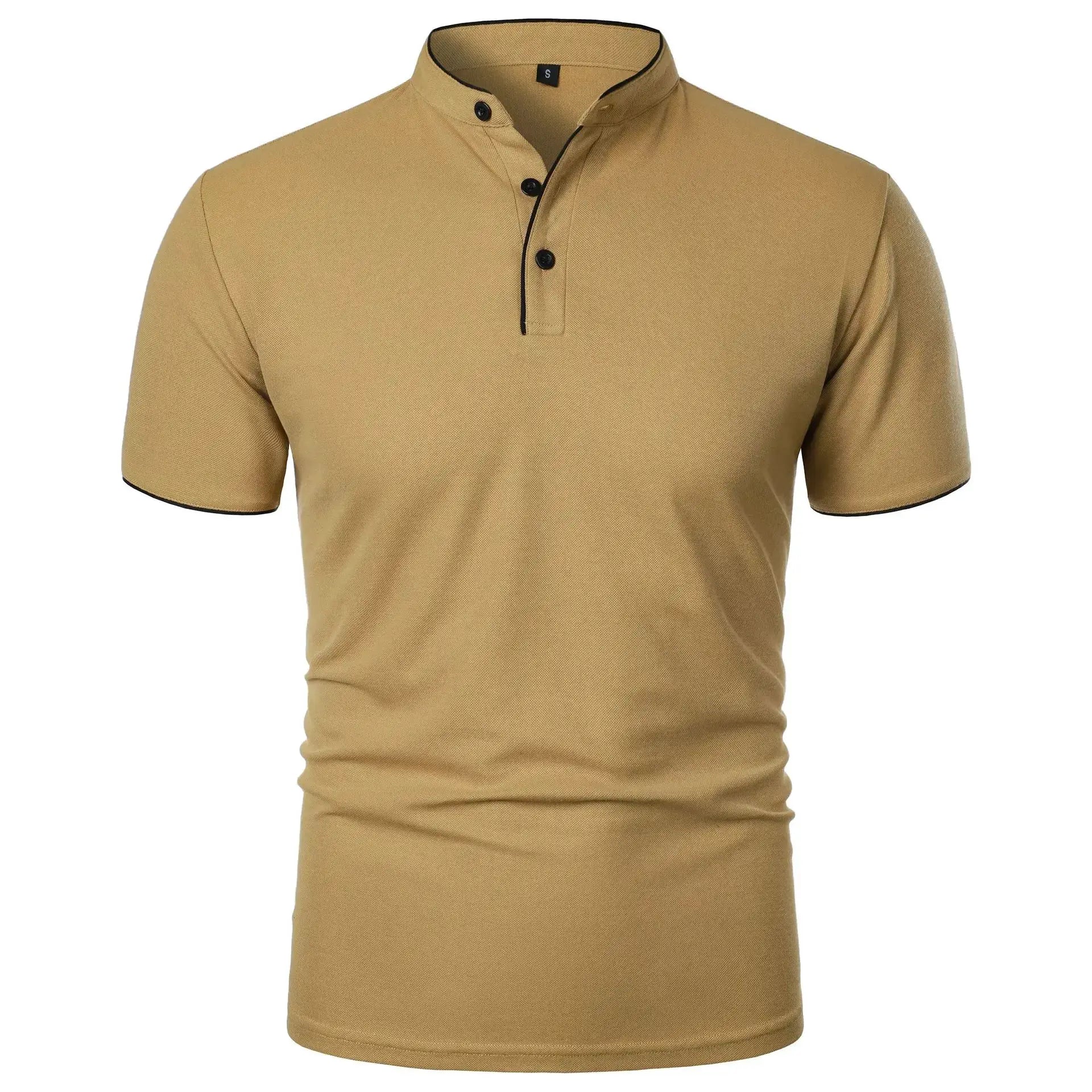 Summer Men Short Sleeve Collared Polo Shirt Breathable Solid Color Casual Loose Fit Splice Top