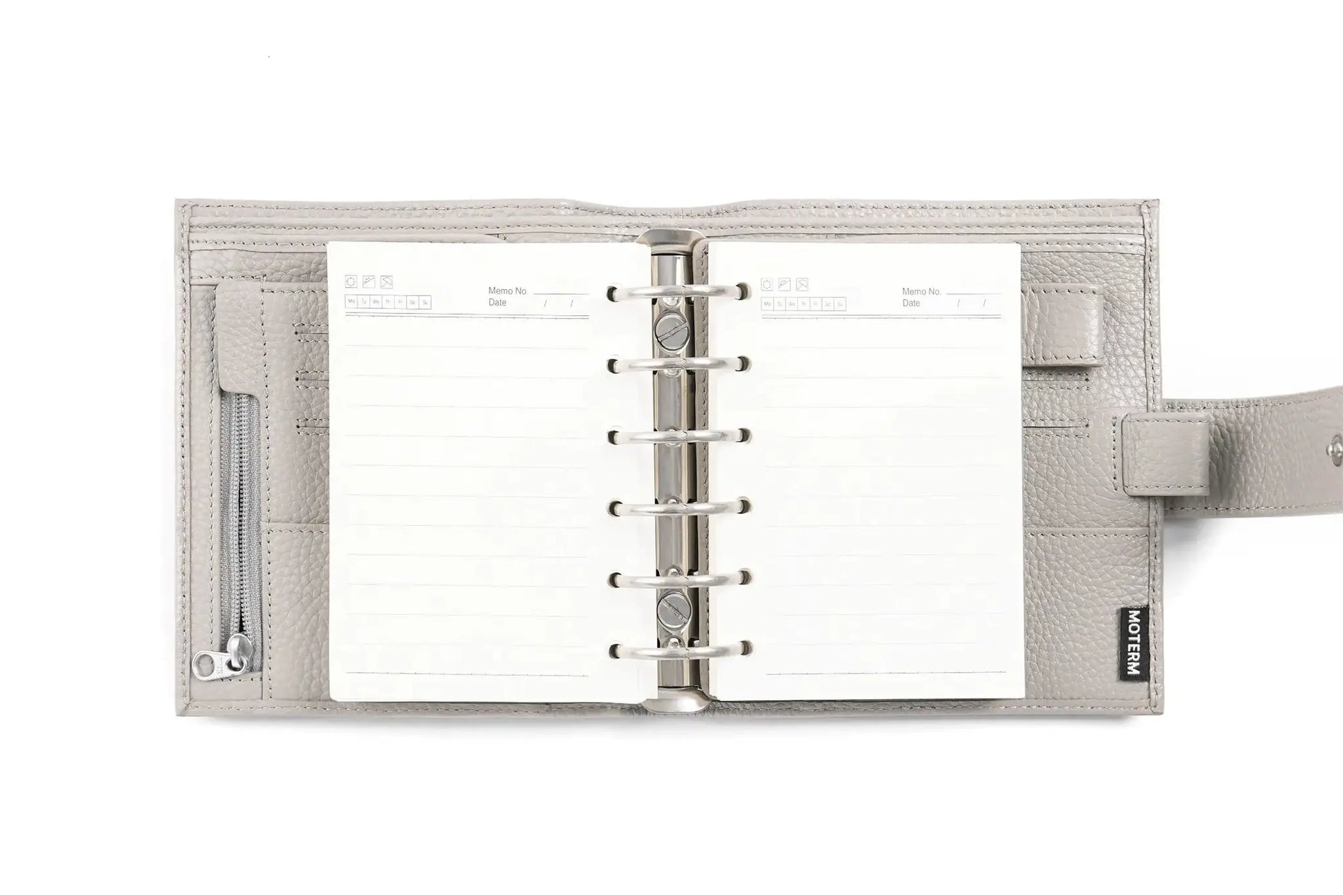 Moterm Luxe 2.0 pocket-size planner in pebble gray leather with 30mm ring binder by Simples Market