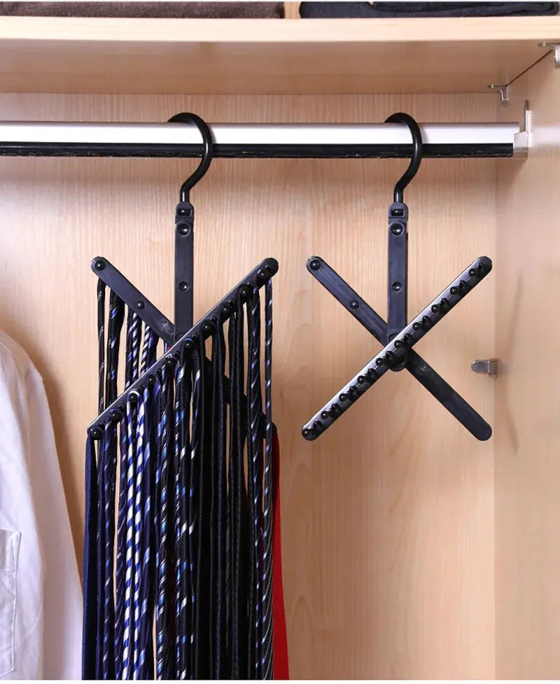 Simples Market adjustable tie storage rack, black metal 360-degree rotating closet organizer holding multiple ties