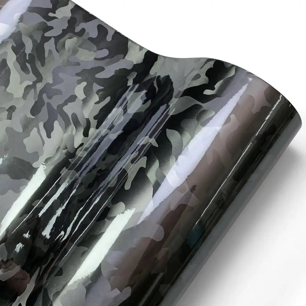 Simples Market carbon fiber vinyl wrap in glossy black with camouflage pattern for car body, self-adhesive