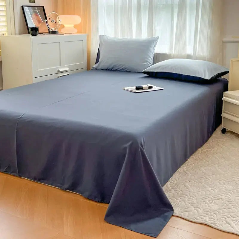 Simples Market 4-piece bed set in blue-gray brush fabric with duvet cover and pillowcases