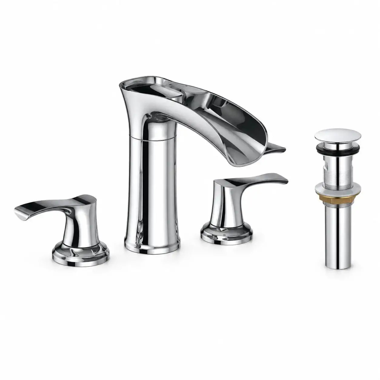 Simples Market modern waterfall bathroom faucet set, chrome finish, 4-inch centerset with pop-up drain (4-piece)