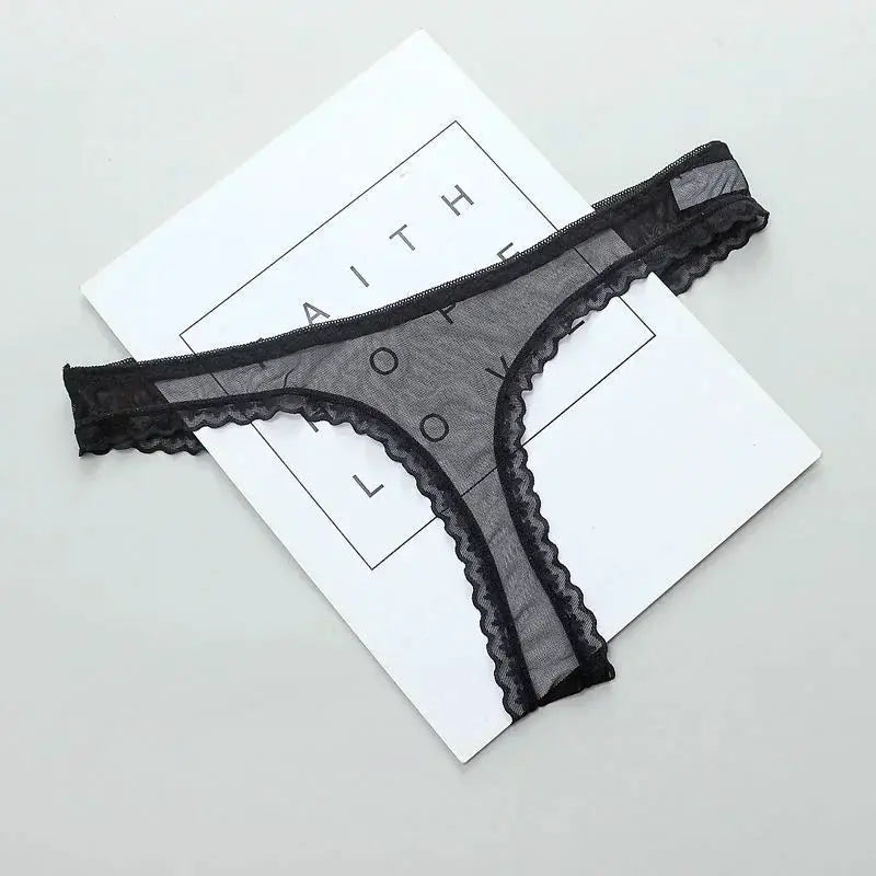 LaceLux Transparent Lace See Through Thong Panties With Breathable Mesh Crotch And Seamless Low Rise