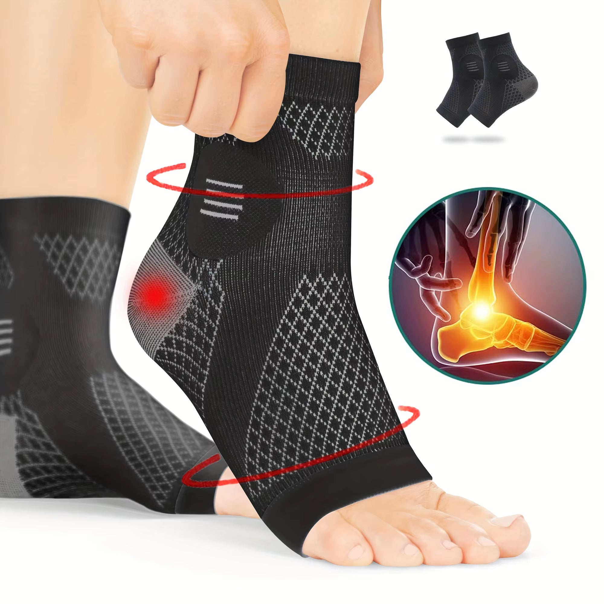 1 Pair Ankle Compression Socks Open Toe Foot Sleeves With Arch And Ankle Support For Neuropathy