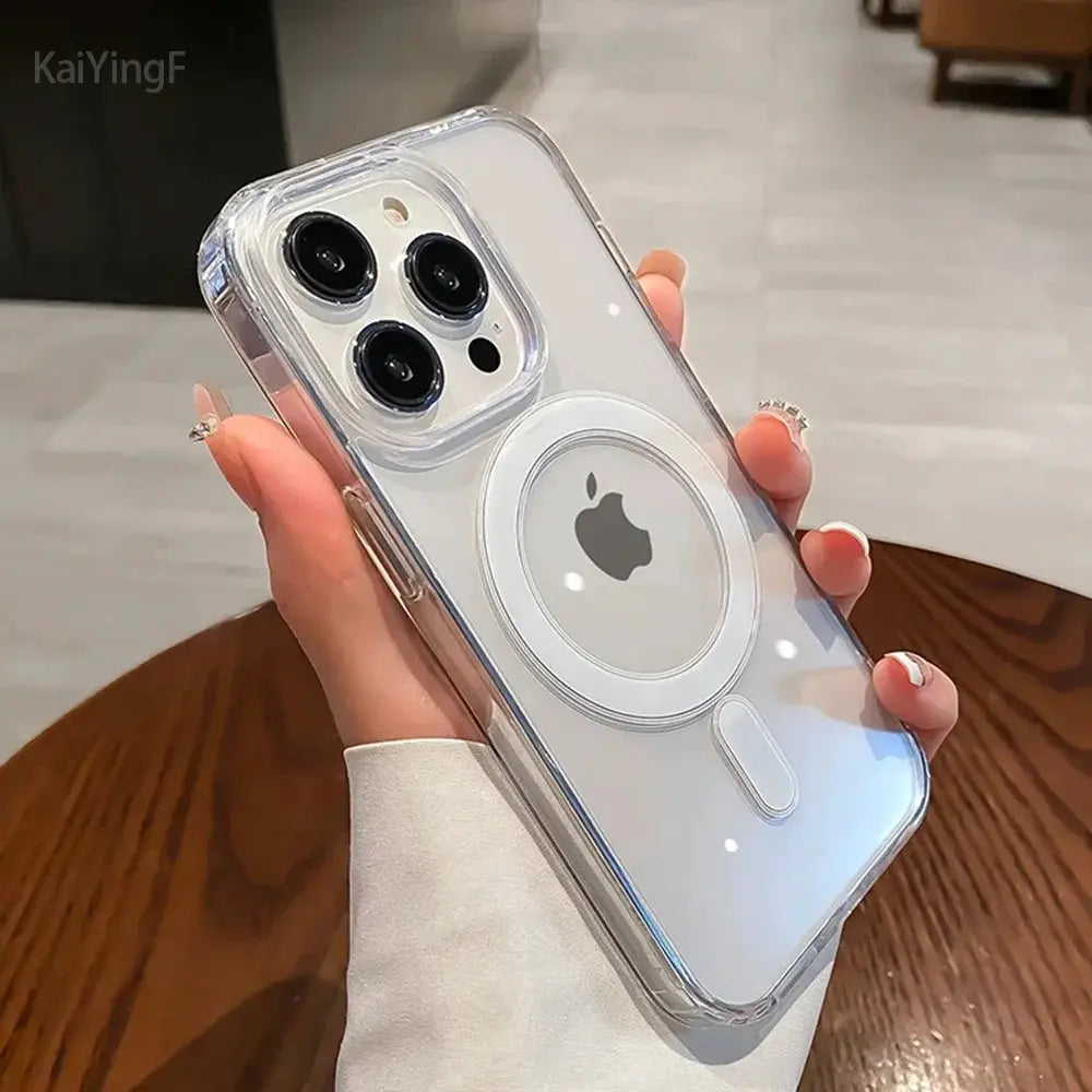 MagSafe Transparent Case For iPhone 11 Through 16 Pro XS XR Max Mini Plus Magnetic Wireless Charging Compatible