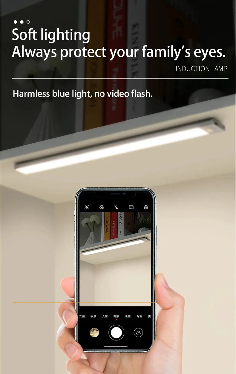LED motion sensor under-cabinet light by Simples Market, wireless USB, soft white illumination.