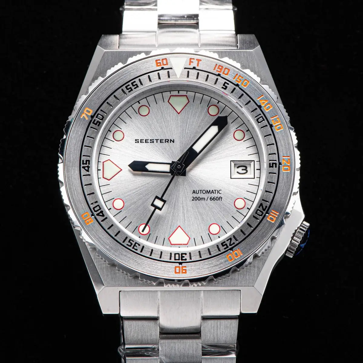 Seestern SUB600T V3 automatic diving watch with stainless steel bracelet and ceramic bezel