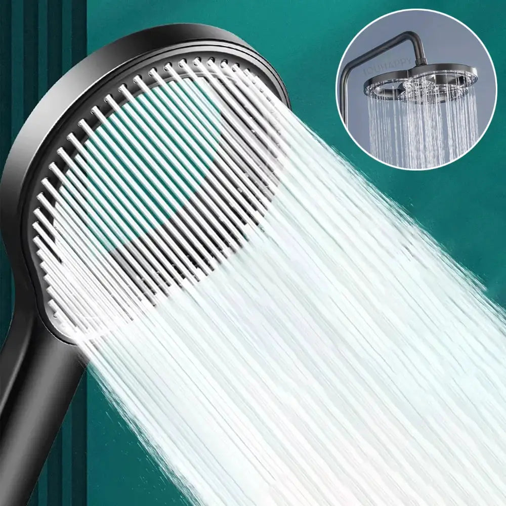 Simples Market high-pressure overhead rainfall shower head in black finish.