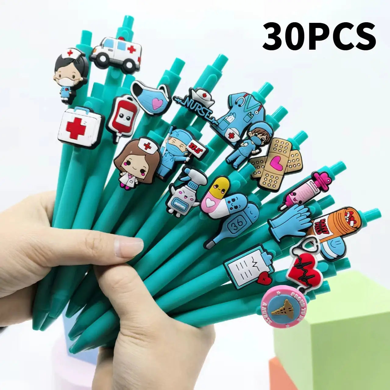 Simples Market 30pcs teal medical ballpoint pens with nurse-themed charms and medical icons