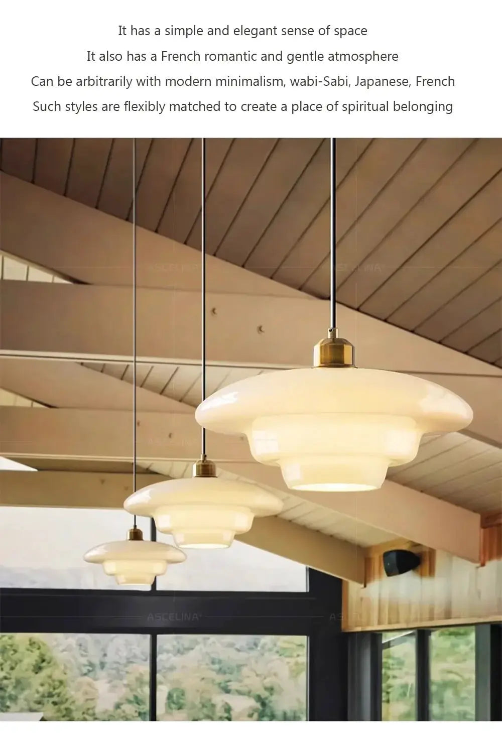 Nordic glass pendant lamps by Simples Market; three white glass pendants with brass fittings for dining room/kitchen island