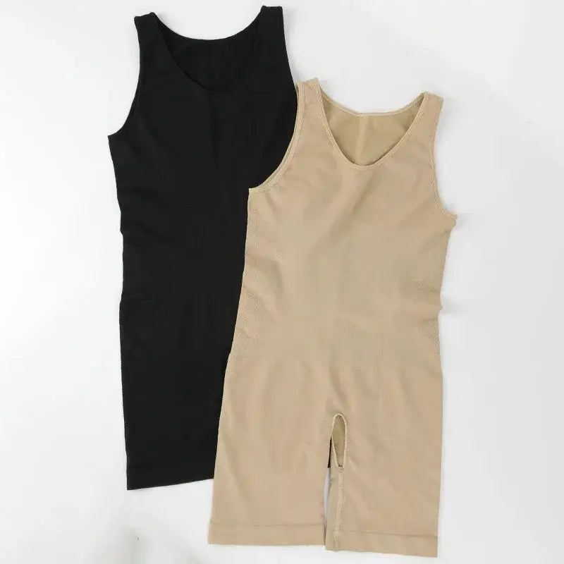 Men's full-body shapewear sleeveless compression bodysuits, beige and black, 2-pack by Simples Market