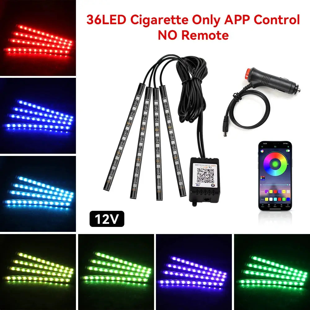 Neon 36 48 72 LED Car Interior Ambient Foot Light Kit RGB With Remote App And Music Sync Control