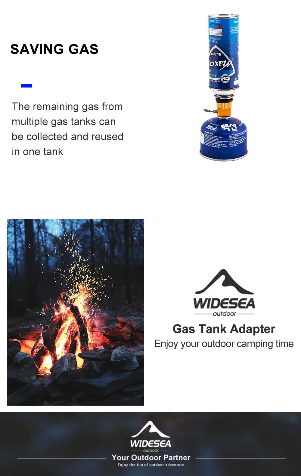 Widesea camping gas tank adapter with blue propane canister and attached regulator