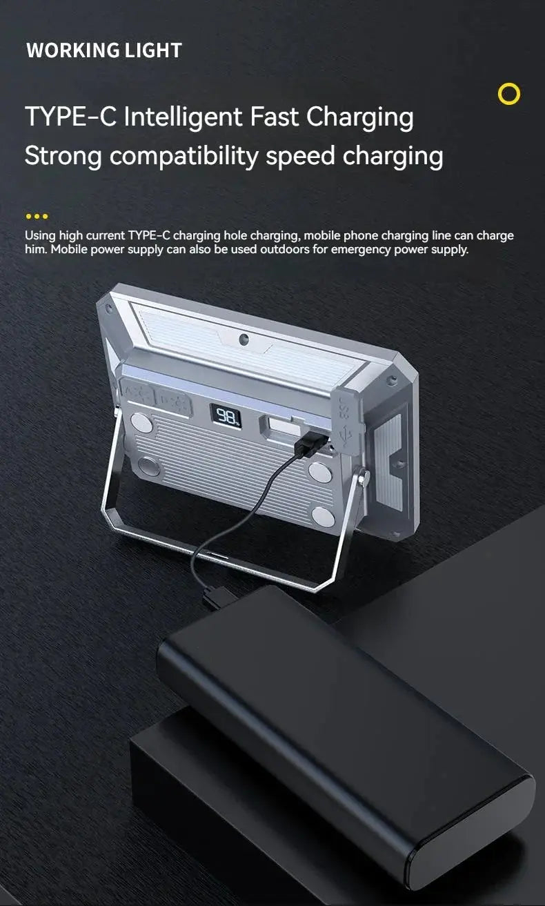 LED camping tent light rechargeable waterproof searchlight by Simples Market; portable outdoor emergency lamp.