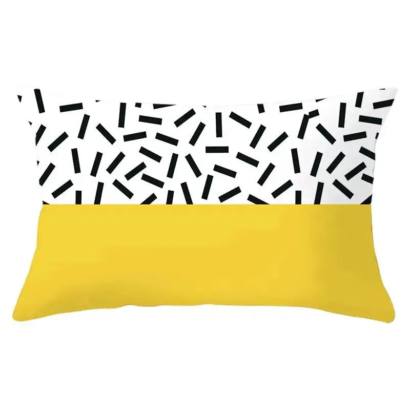 Simples Market pillowcase 30x50 cm, black geometric pattern on white with yellow bottom, polyester sofa decor