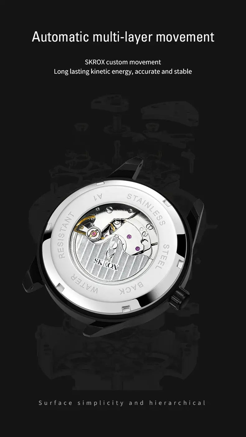 SKROX luxury stainless steel automatic men's watch by Simples Market, military-style water resistant