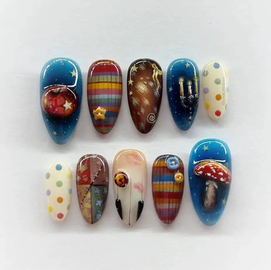 Spicy Girl Flower Print Press On Nails 24Pcs Wine Red Blush Almond Wearable Reusable False Nail Tips For Summer