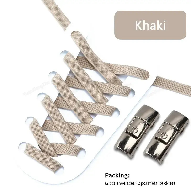 Shoelaces by Simples Market, khaki elastic no-tie with press-lock buckles, 8mm wide (2 pcs)