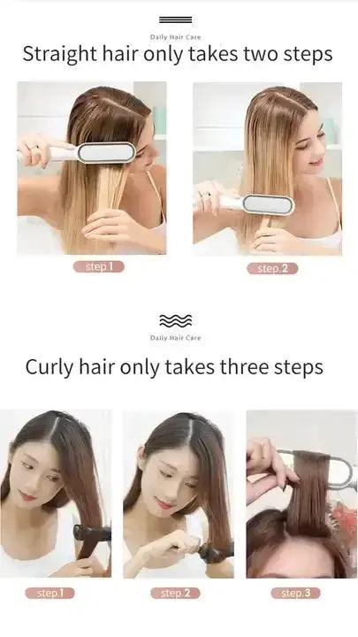 Simples Market electric PTC heat straightening brush, 3-in-1 white ceramic hair straightener and curling comb.